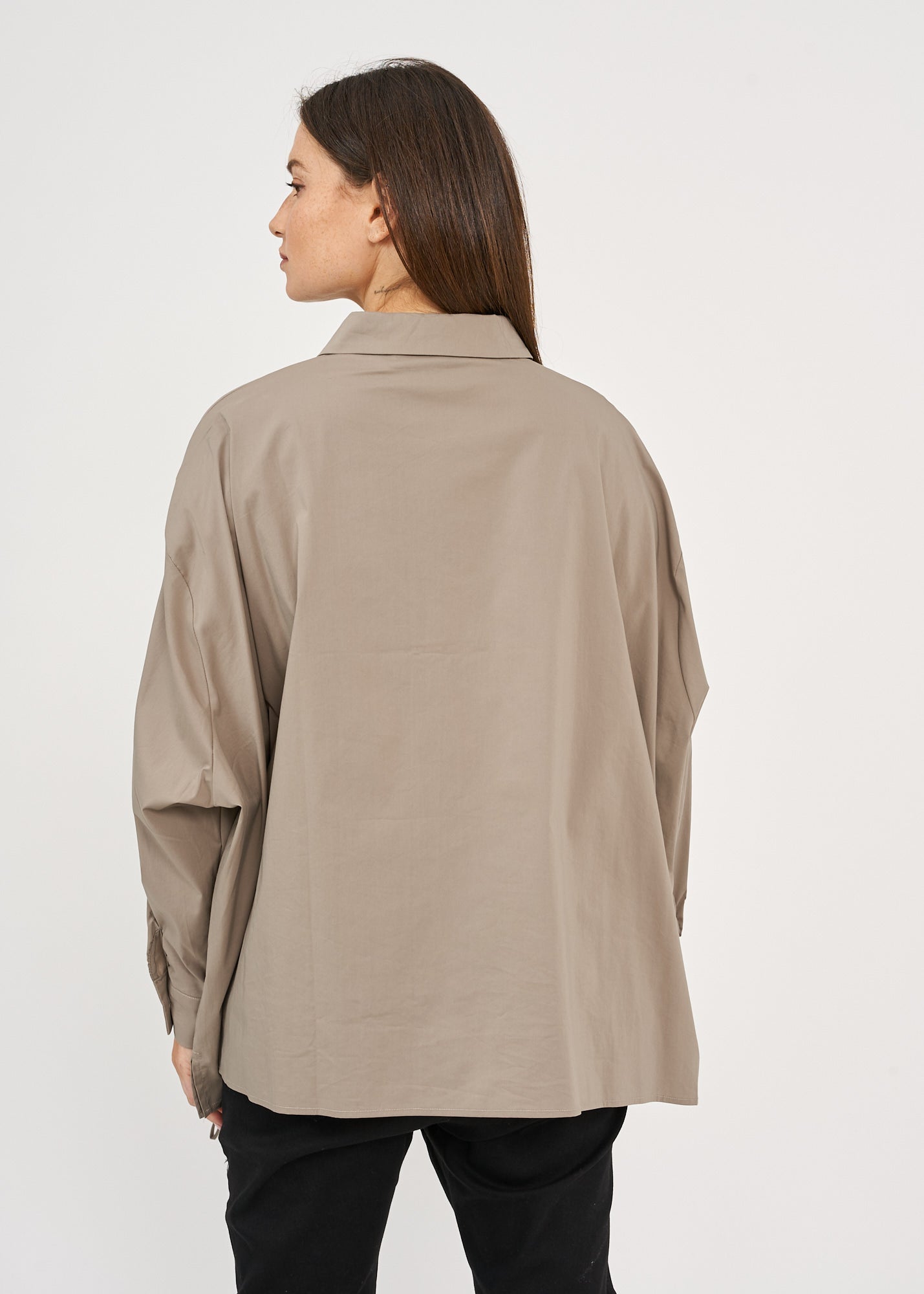 חולצה מכופתרת שרוך כיווץ חום