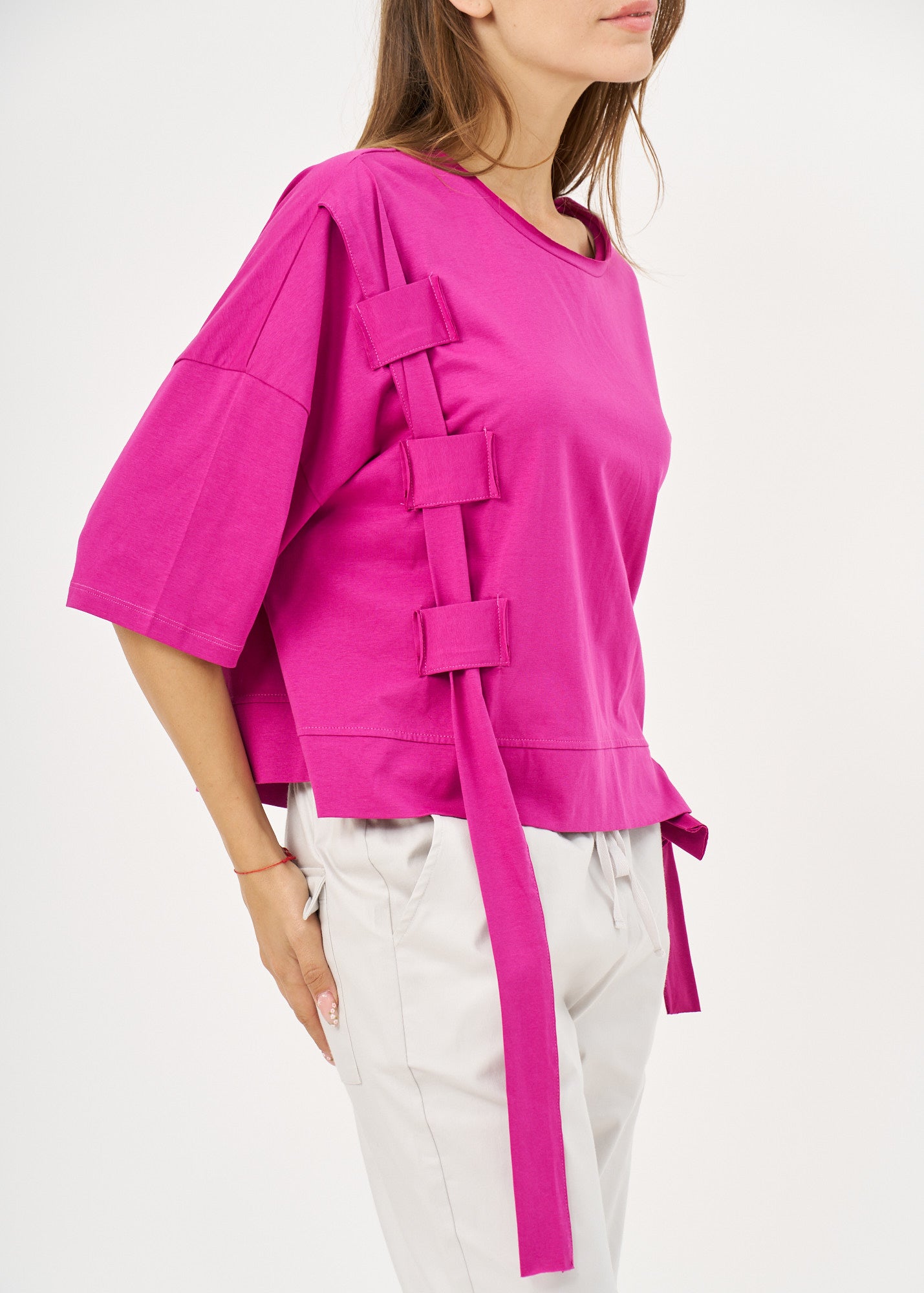 חולצה שרוול קצר סרט בצד סגול