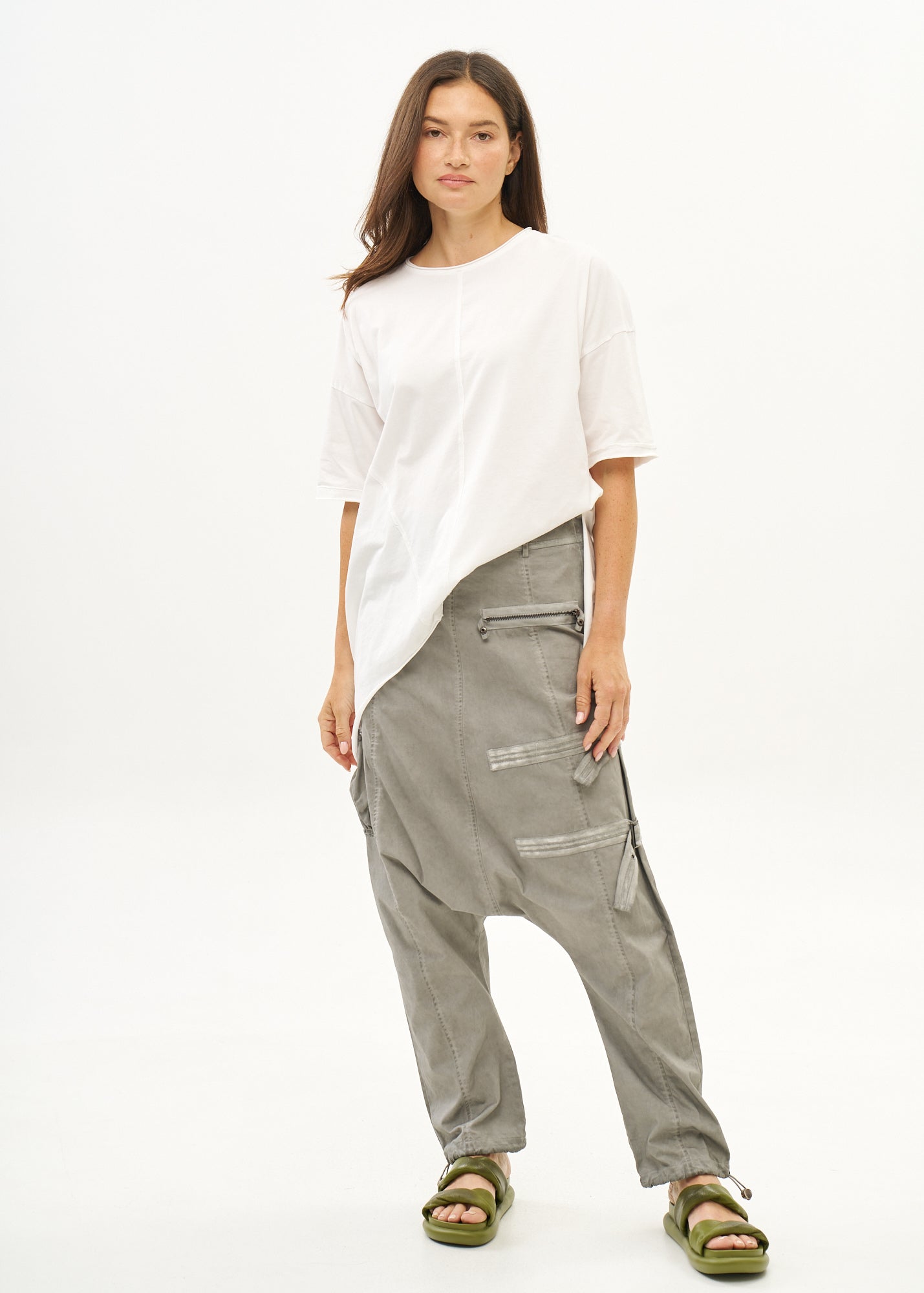 מכנסיים שקי עם רוכסנים ווש אפור בהיר