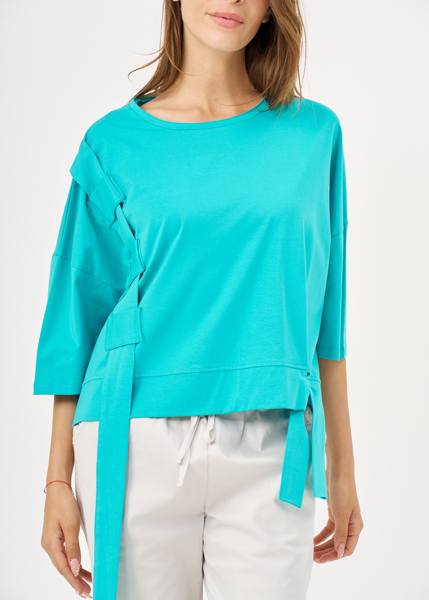 חולצה שרוול קצר סרט בצד טורקיז