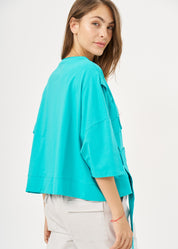 חולצה שרוול קצר סרט בצד טורקיז