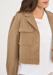 Jacket with two front pockets and a cropped hem, brown