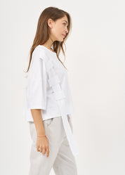 חולצה שרוול קצר סרט בצד לבן
