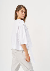 חולצה שרוול קצר סרט בצד לבן