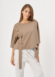 חולצה שרוול קצר סרט בצד חום