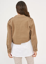 Jacket with two front pockets and a cropped hem, brown