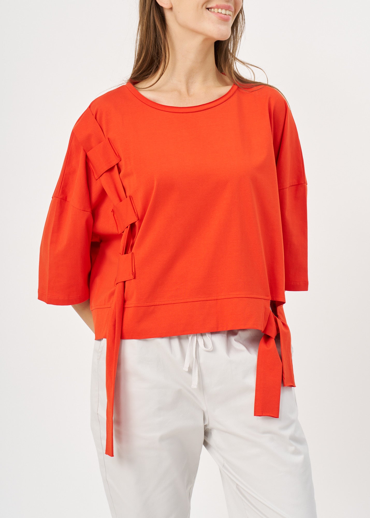 חולצה שרוול קצר סרט בצד כתום