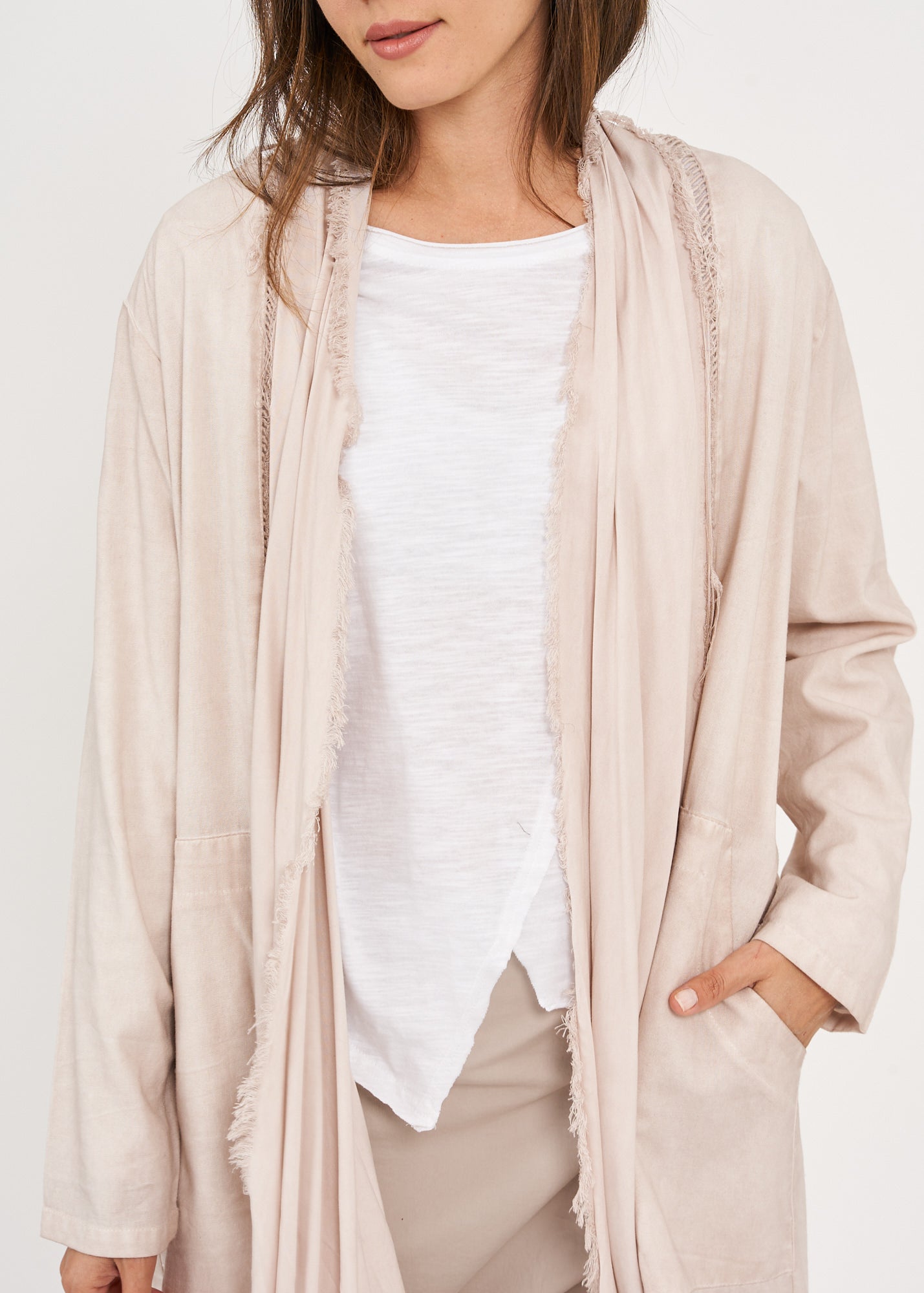 עליונית ארוכה ווש שילוב בדים סטון ווש