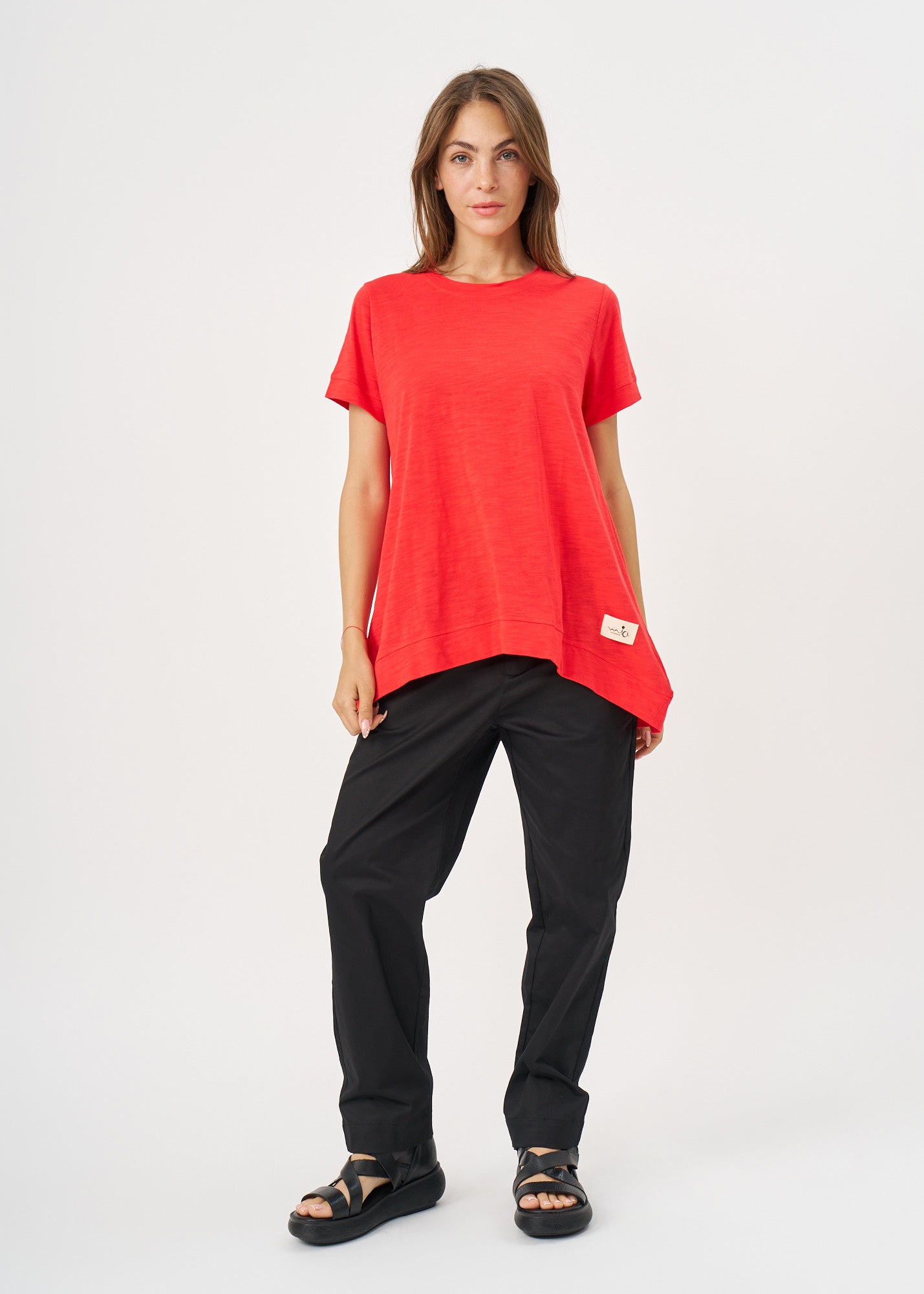 Red flared short sleeve shirt