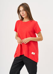 Red flared short sleeve shirt