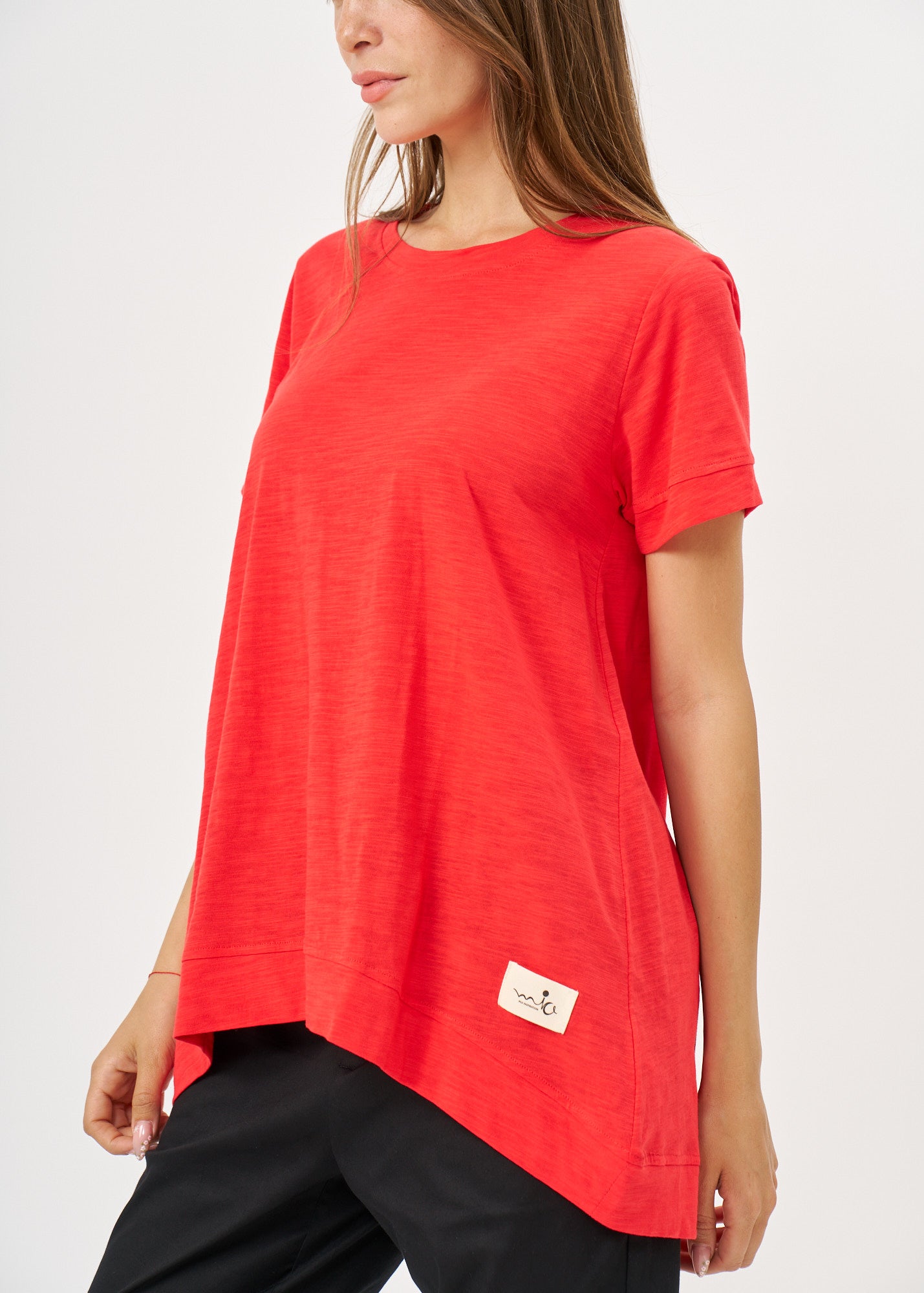 Red flared short sleeve shirt