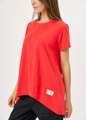 Red flared short sleeve shirt
