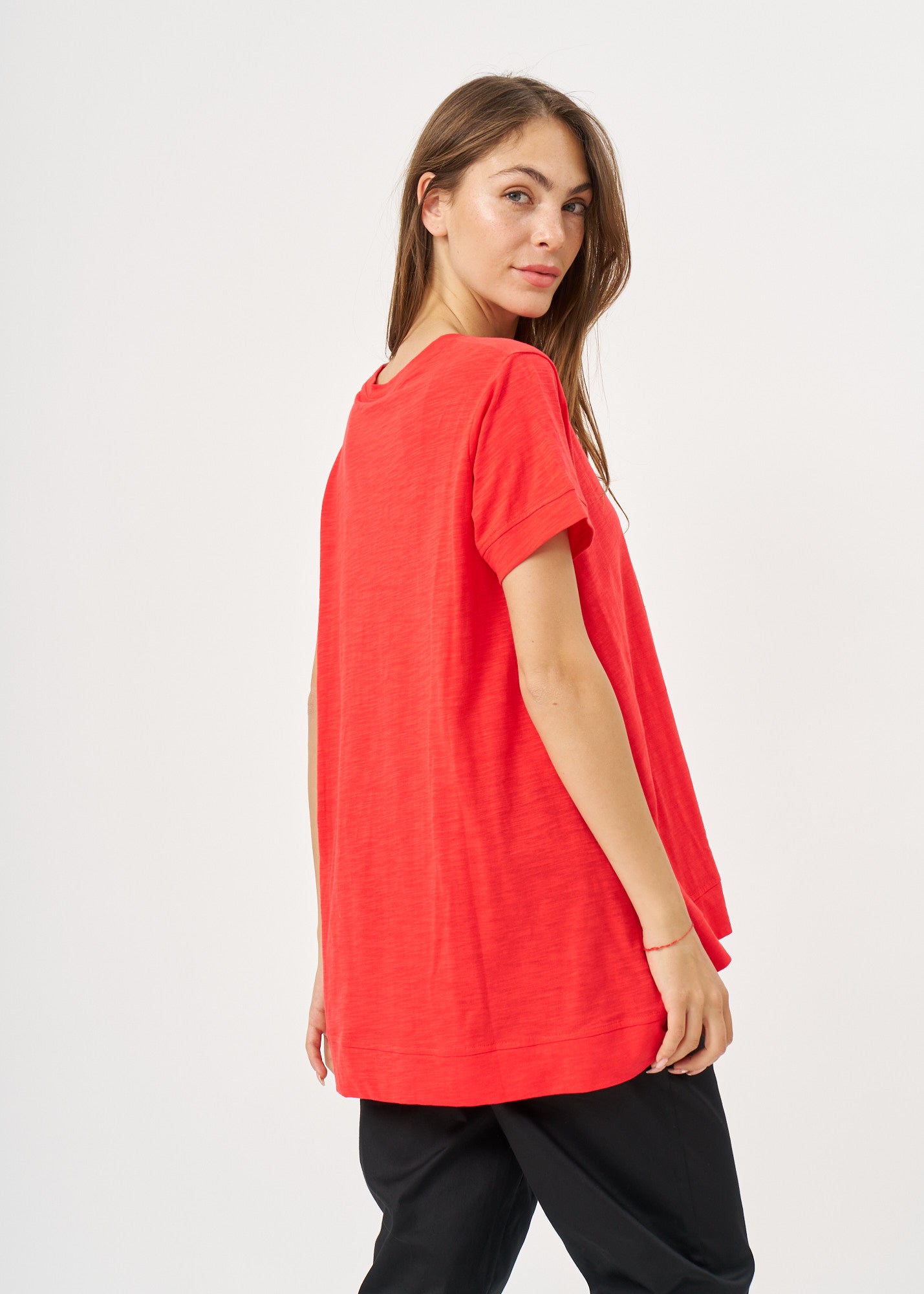 Red flared short sleeve shirt