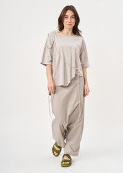 Light gray drawstring T-shirt with buttons