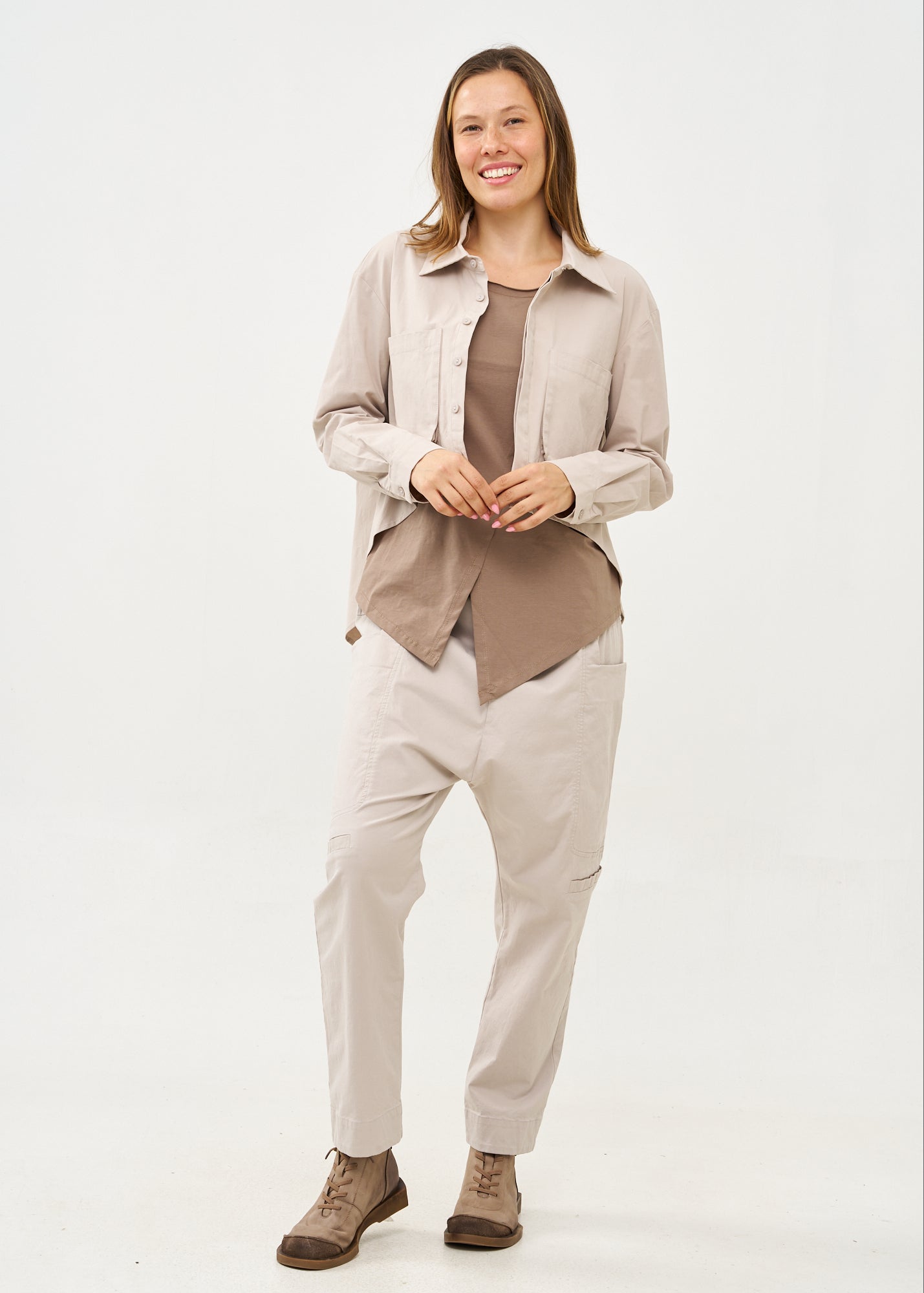 נעליים גבוהות שילוב עור הפוך חום