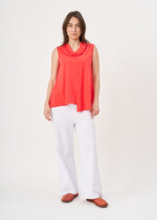 Orange tank top with a flowing collar