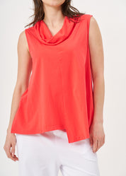 Orange tank top with a flowing collar