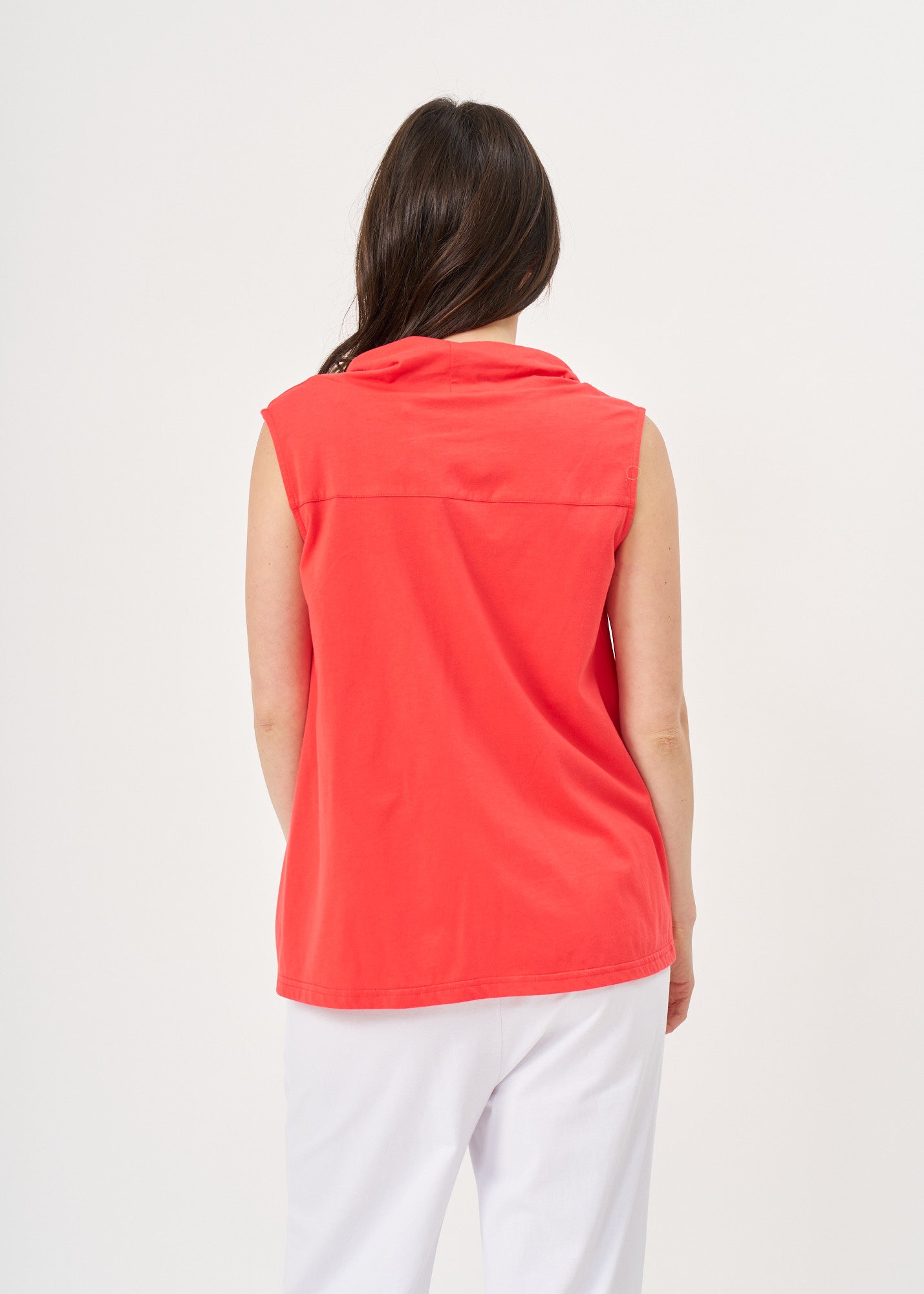 Orange tank top with a flowing collar