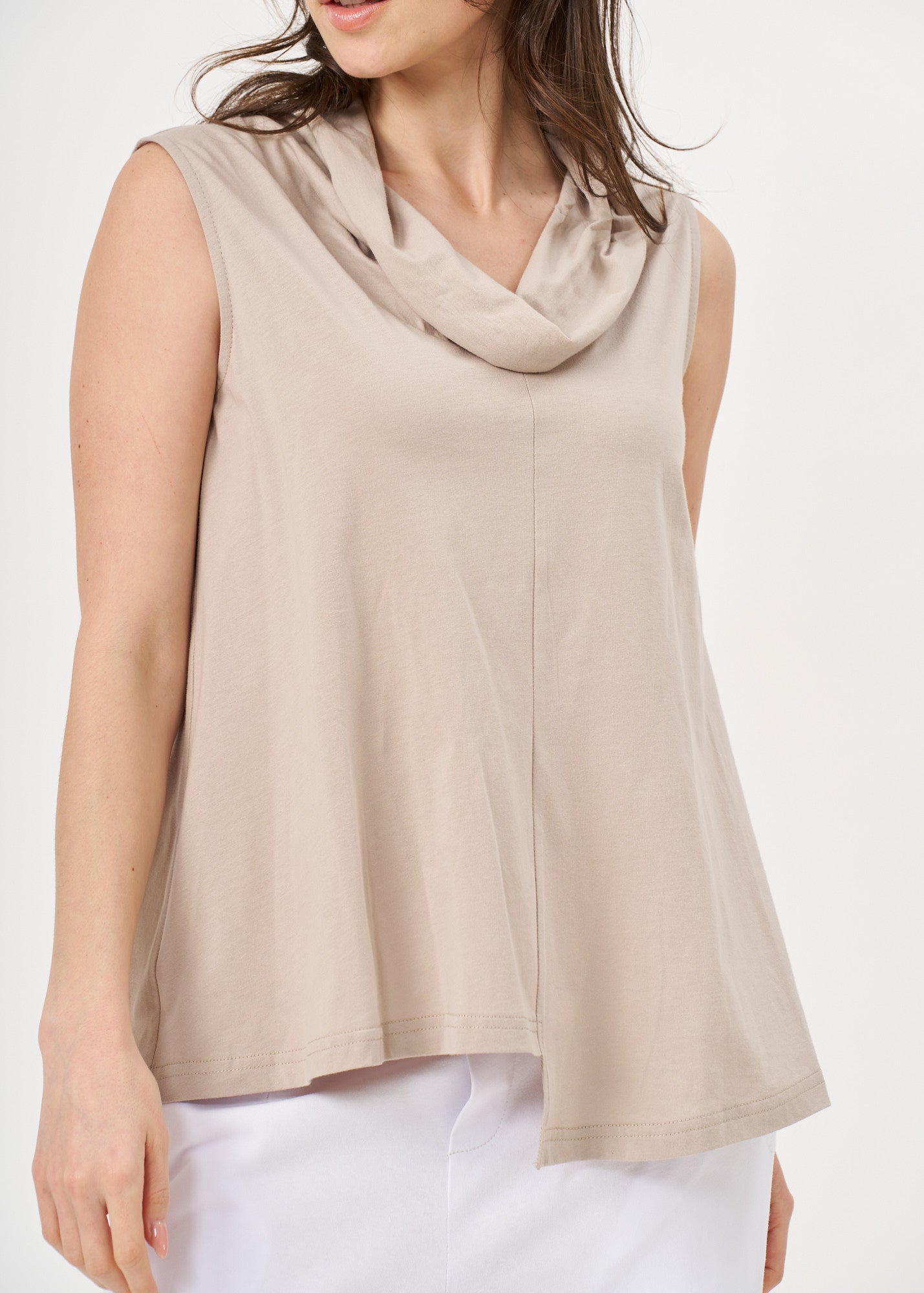 Gray tank top with a flowing collar