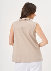 Gray tank top with a flowing collar