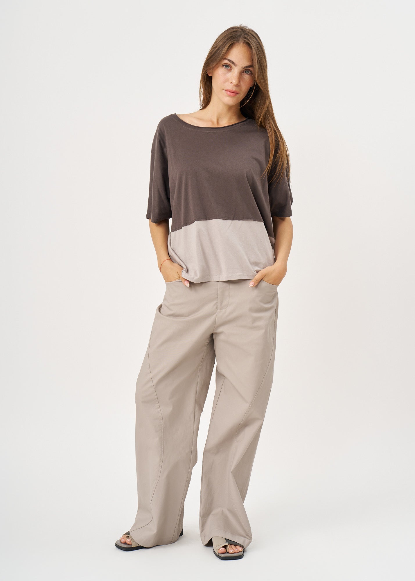 Gray half-half short sleeve shirt