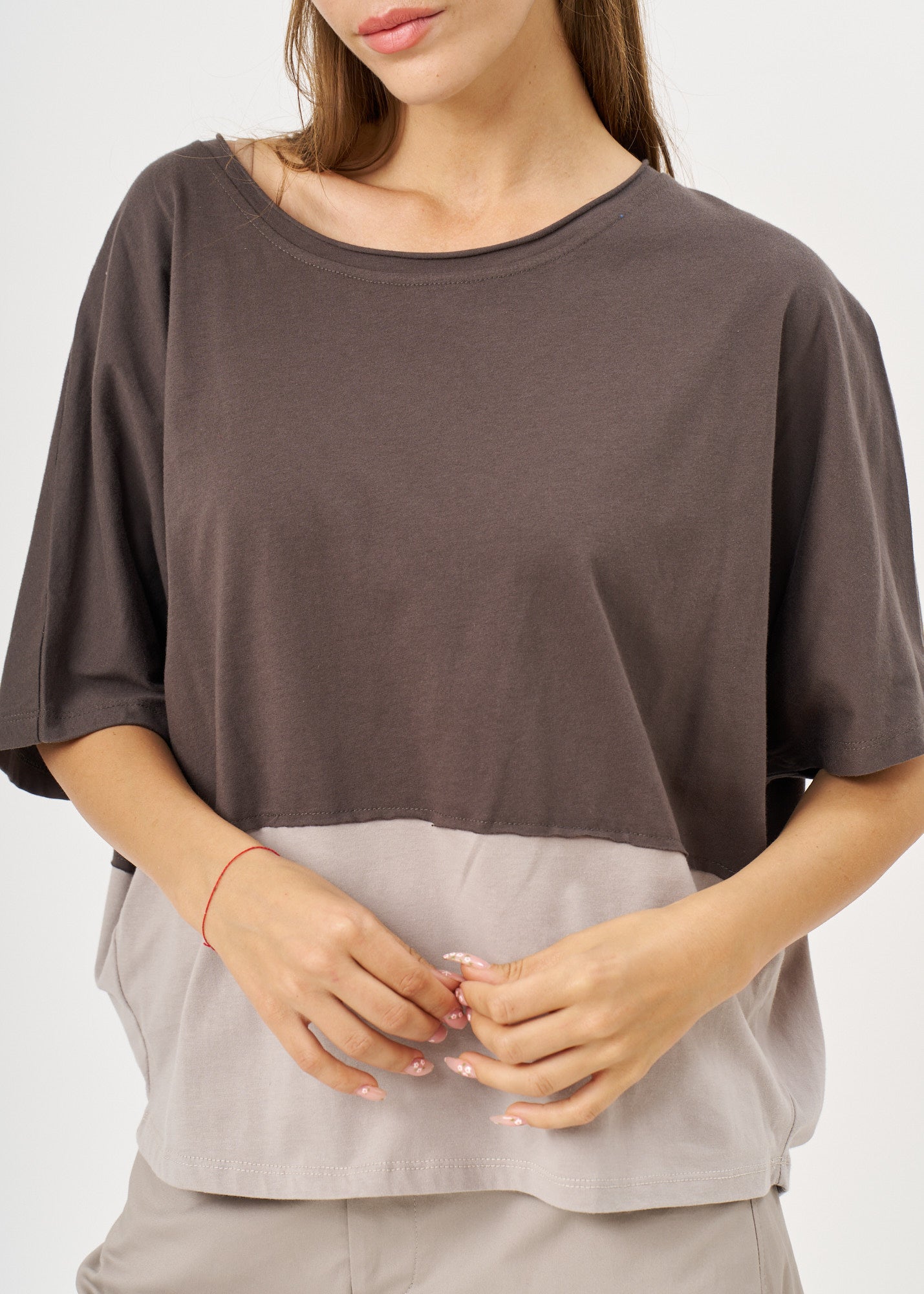 Gray half-half short sleeve shirt