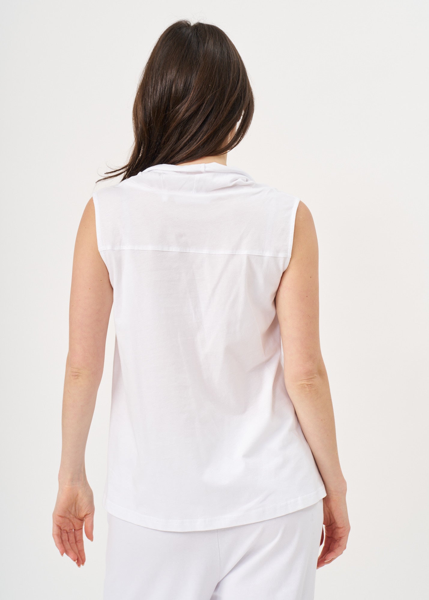 White tank top with a flowing collar