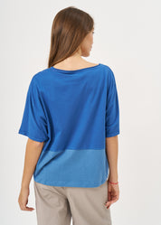 Blue half-half short-sleeved shirt