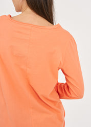 חולצה שרוול ארוך אסימטרית קפל לאורך כתום