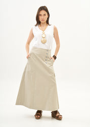 חצאית סגירת כפתורים שילוב סרט סטון