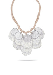White handmade papier mache discs necklace