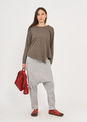 חולצה שרוול ארוך אסימטרית קפל לאורך אפור כהה