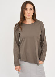 חולצה שרוול ארוך אסימטרית קפל לאורך אפור כהה