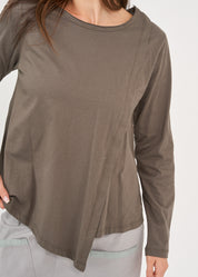 חולצה שרוול ארוך אסימטרית קפל לאורך אפור כהה