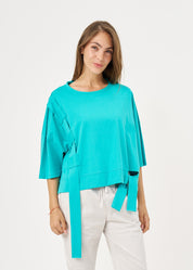 חולצה שרוול קצר סרט בצד טורקיז
