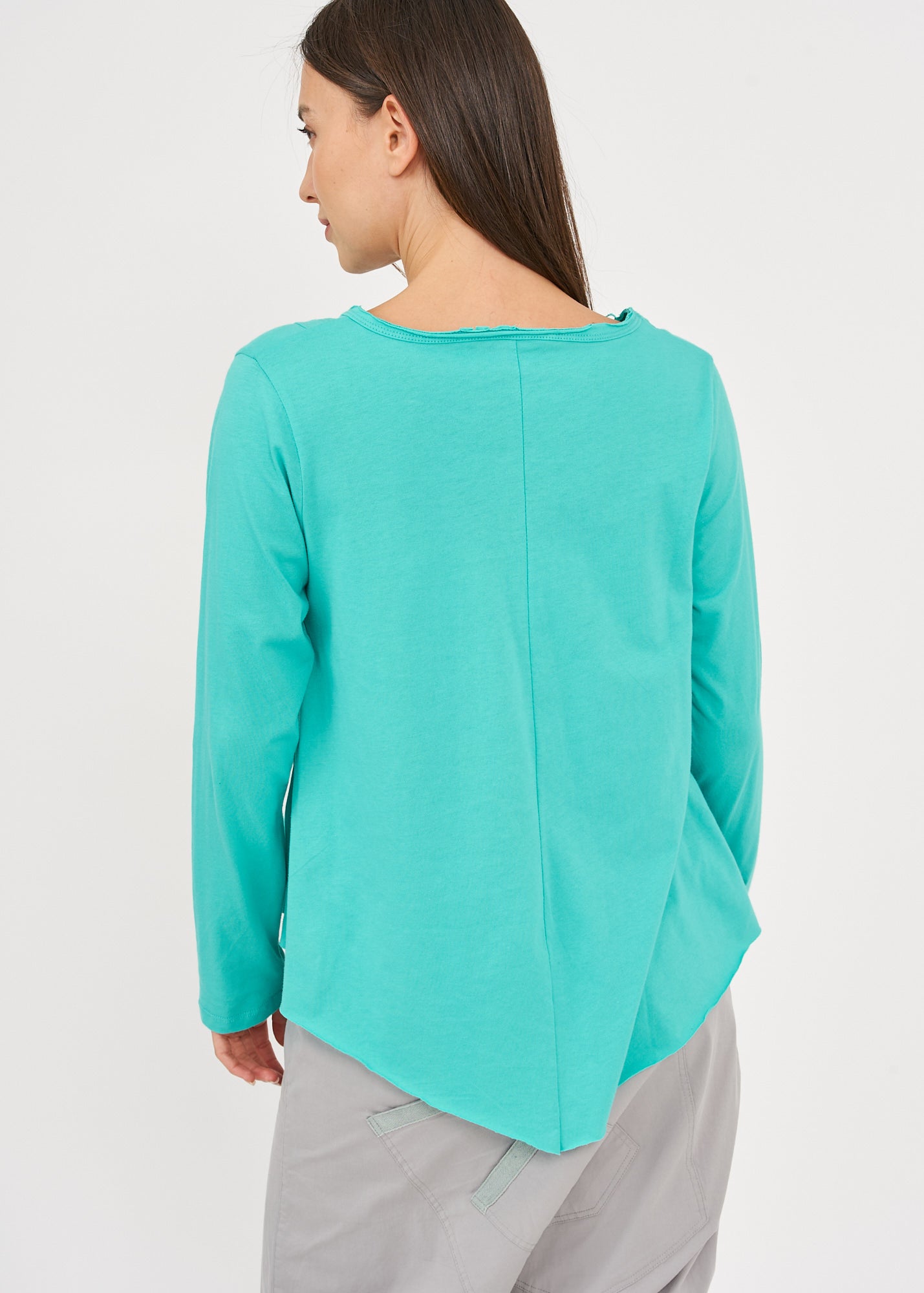 חולצה שרוול ארוך אסימטרית קפל לאורך טורקיז