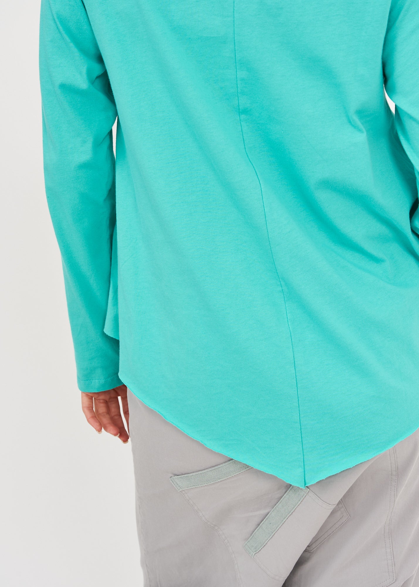 חולצה שרוול ארוך אסימטרית קפל לאורך טורקיז