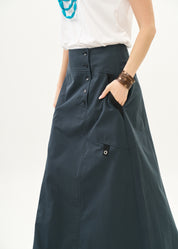 חצאית סגירת כפתורים שילוב סרט כחול כהה