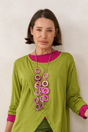 Handmade necklace coconut rings in fuchsia pink shades