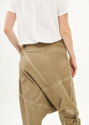 Baggy pants with diagonal cuts and buckles, brown wash
