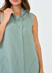 Linen dress without a button, green, Kedima