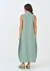 Linen dress without a button, green, Kedima
