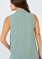 Linen dress without a button, green, Kedima