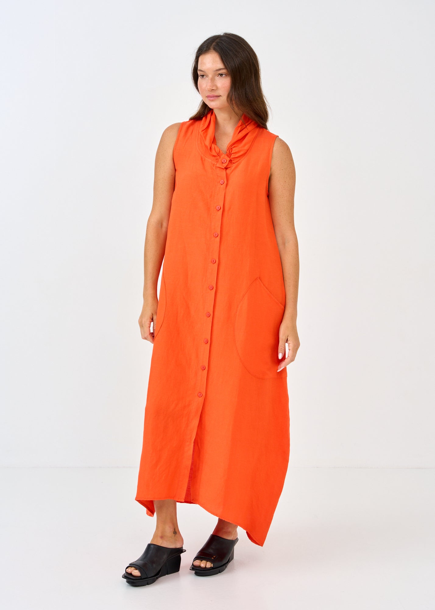 Linen dress without a button, orange