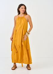 שמלה ללא שרוול סרטים רחבים חרדל