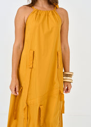 שמלה ללא שרוול סרטים רחבים חרדל