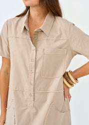 Short sleeve dress, stone cut outer seams