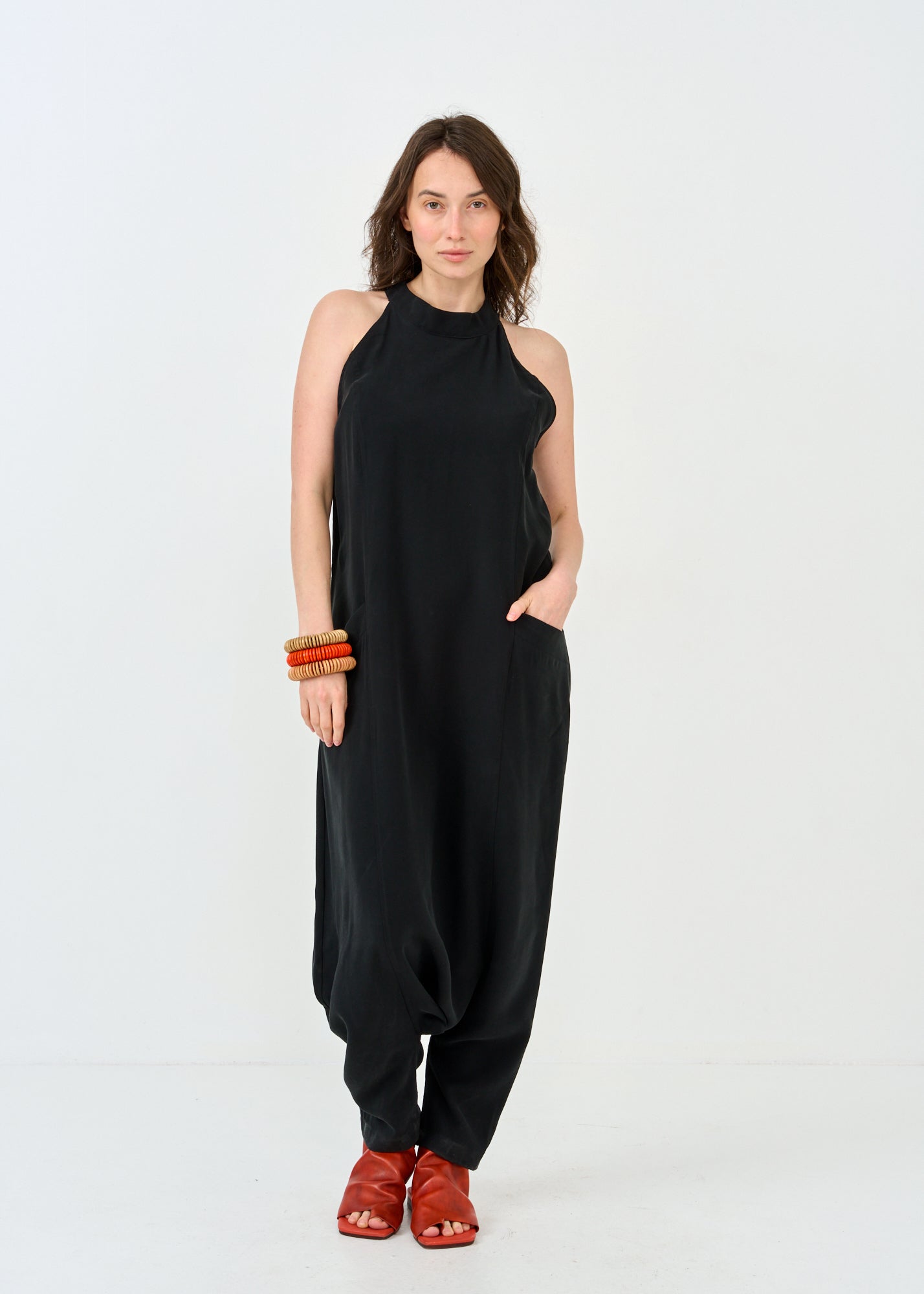Black collared baggy overalls