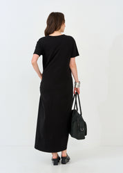 שמלה שרוול קצר שילוב שני צבעים שחור