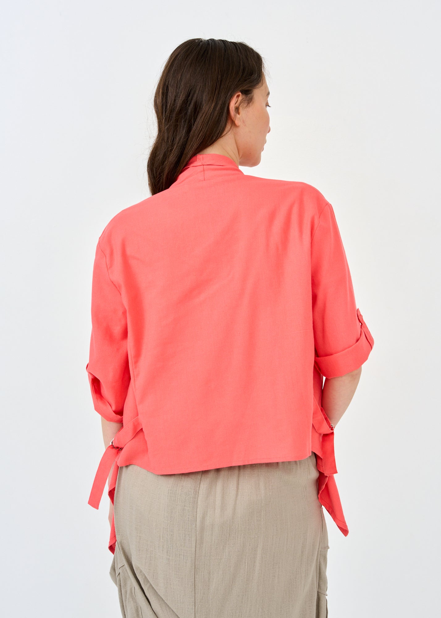 Orange open linen top